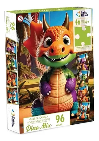 Quebra Cabeça Dino Mix 4 Em 1 Pais E Filhos Infantil