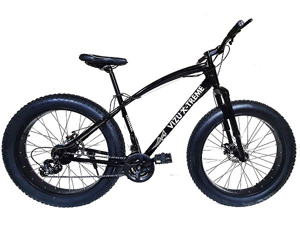 FAT BIKE ARO 26 VIZU X-TREME PRETA CINZA CÂMBIO SHIMANO 21 MARCHAS SUSPENSÃO INVERTIDA