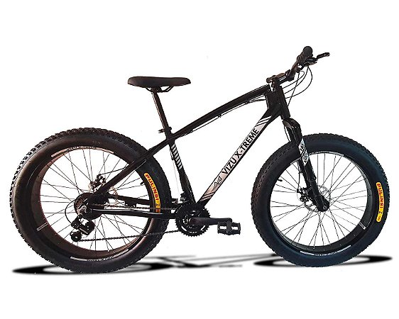 FAT BIKE ARO 26 VIZU X-TREME ALUMÍNIO CÂMBIO SHIMANO 21V SUSPENSÃO INVERTIDA