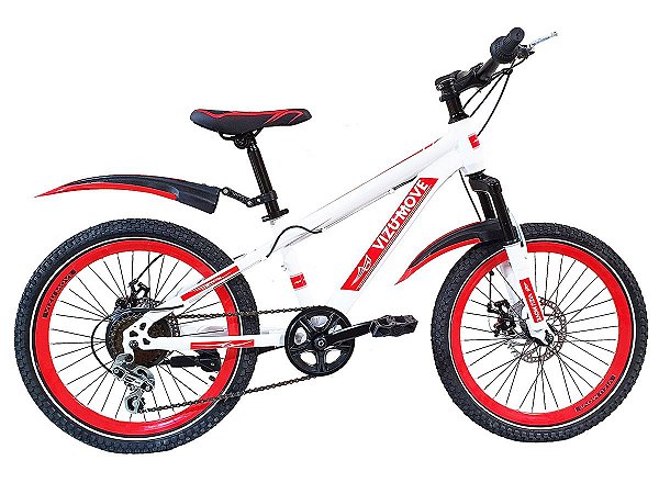 BICICLETA INFANTIL ARO 20 VIZU MOVE VERMELHA FREIO A DISCO E SUSPENSÃO DIANTEIRA 6V SHIMANO