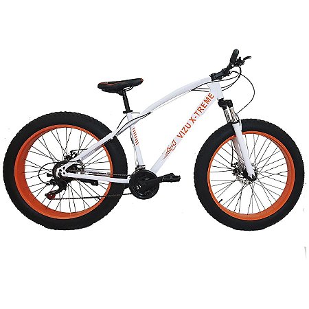 FAT BIKE ARO 26 VIZU X-TREME LARANJA SHIMANO 21V SUSPENSÃO