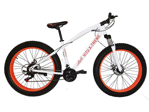 FAT BIKE ARO 26 VIZU X-TREME LARANJA SHIMANO 21V MARCHAS SUSPENSÃO