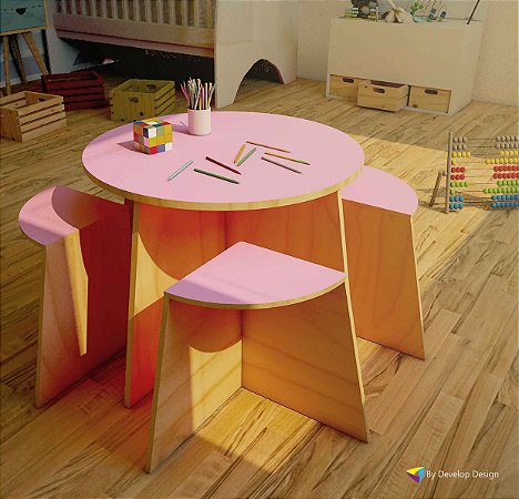 Mesa Infantil Biscuit com 4 bancos, diversas cores