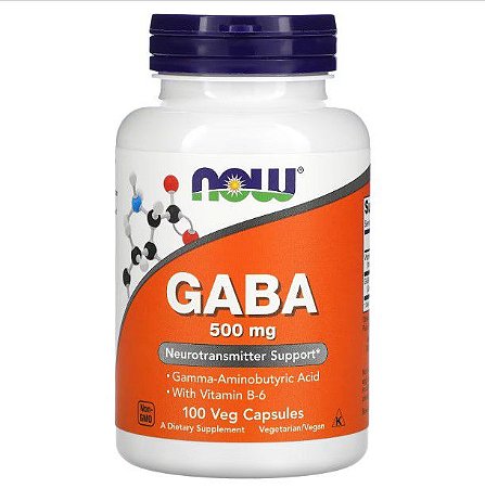 GABA com Vitamina B-6, 500 mg, NOW Foods, 100 Cápsulas Vegetais