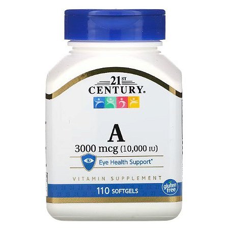 Vitamina A, 21st Century, 3.000 mcg (10.000 UI), 110 Cápsulas Softgel