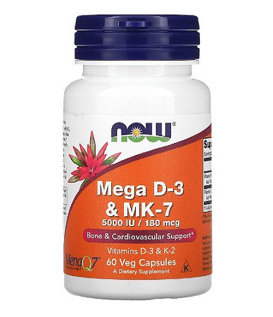 Mega Vitamina D3 5,000UI + Vitamina K2 mk7 180mcg 60 Cápsulas Vegetais