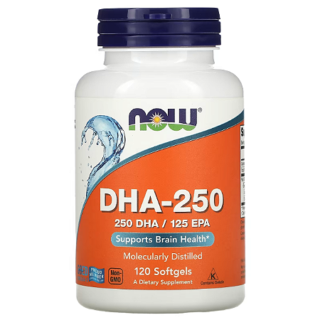 DHA - 250mg, NOW FOODS, 120 Cápsulas em gel