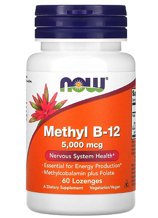 Vitamina B-12 (Metilcobalamina) & Metilfolato NOW FOODS 5000mcg 60 Comprimidos