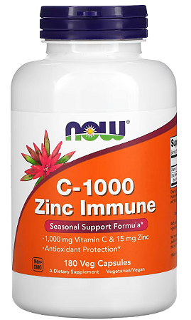 Vitamina C-1000 + Zinco 180 Cápsulas Vegetarianas, NOW FOODS