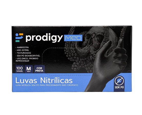 Luvas Nitrilo Sem Pó Prodigy Med - Tamanho M