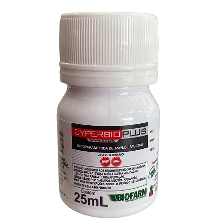 Cyperbio Plus 25ml Biofarm Controle Eficiente de Parasitas em Bovinos e Suínos