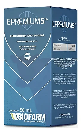 Epremium 5% 50ml Controle de Carrapatos Berne e Vermes em Bovinos
