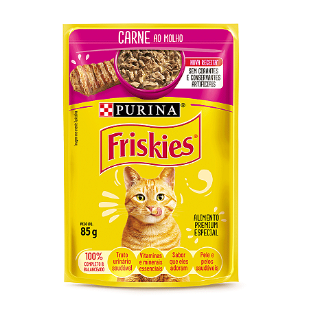Ração Úmida Friskies Carne ao Molho 85g Gatos Adultos