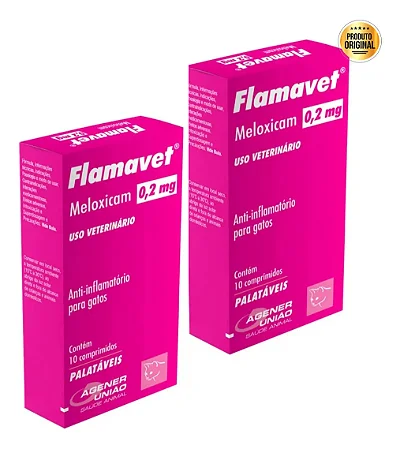Kit 2 Flamavet Gatos Meloxicam 0,2mg 10 Comprimidos