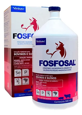 Fosfosal 500ml Virbac Injetável Fósforo Selênio Magnésio Bovinos e Suínos