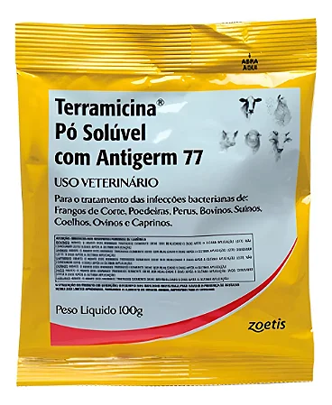 Terramicina Pó Solúvel Antibiótico 100g Zoetis Oxitetraciclina Bovinos Aves