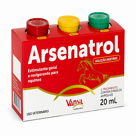 Arsenatrol 20ml 3 Frascos Tônico Injetável para Equinos e Muares