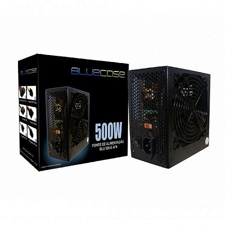 FONTE ATX 500W REAL 20/24 PINOS BLU500-E 3* SATA 2* IDE S/CABO BLUECASE BOX