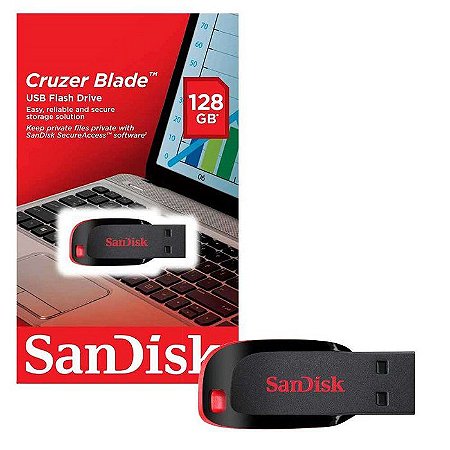PEN DRIVE 128 GB CRUZER BLADE SDCZ50-128G-B35 USB 2.0 SANDISK BOX
