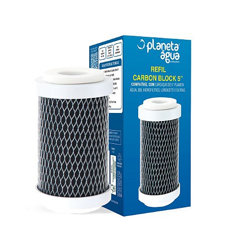 Refil Carbon Tech 5" Encaixe Compatível com Aparelhos: Carcaças FIT 5" Planeta Água, BBI, Hidrofiltros, Lorenzetti, Igatu e outras.