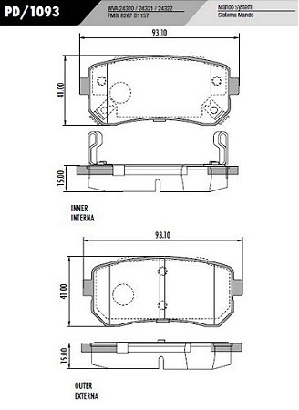 PASTILHA DE FREIO I30 2.0, CERATO 1.6 FRAS-LE PD/1093 - PAR