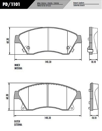 PASTILHA DE FREIO CRUZE, TRACKER FRAS-LE PD/1101 - PAR