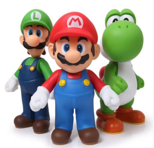 Super Mario, Luigi e Youshi - Kit Com 3 Bonecos - 11 - 12 Cm