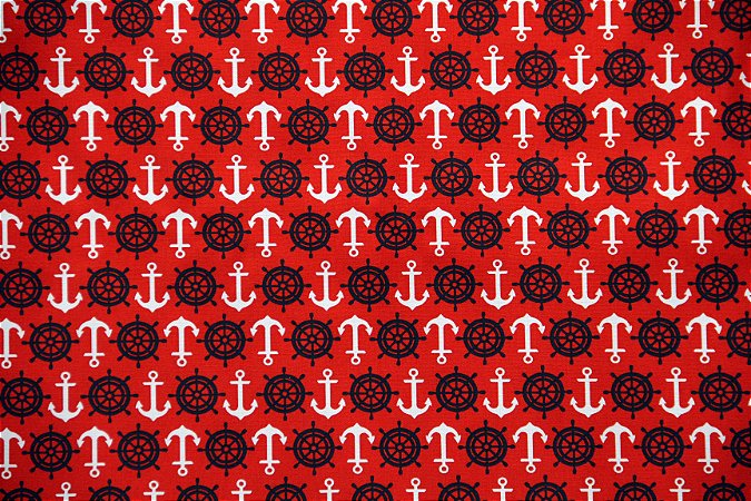 Tecido Círculo Navy Âncora Vermelha - 2241 - 0,50cmx1,50 Mts