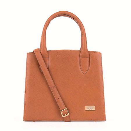 Bolsa Tiracolo Estruturada Com Fechamento de Zíper Cor Caramelo Modelo Eleninha da Marca Lefity