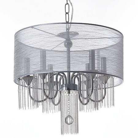 Lustre cromado com correntes prateadas e cúpula cinza 50cm ... Infantil Lustres décor