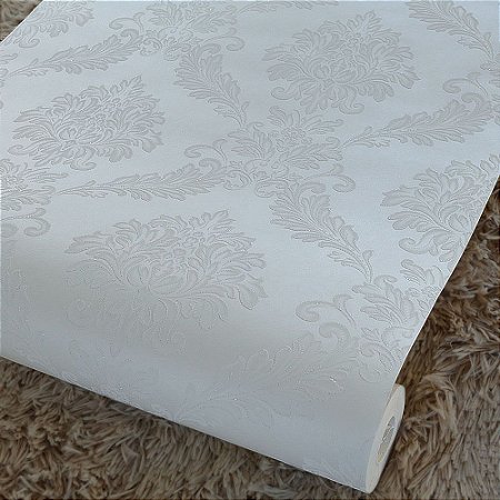 Papel De Parede Damask Branco Com Glitter Prime Decor Papéis