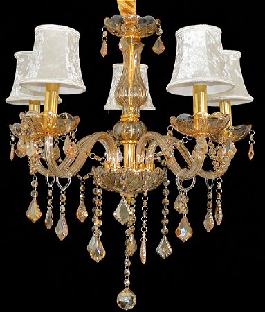 Lustre de cristal de vidro dourado com 5 cúpulas em tecido ... Infantil Lustres décor