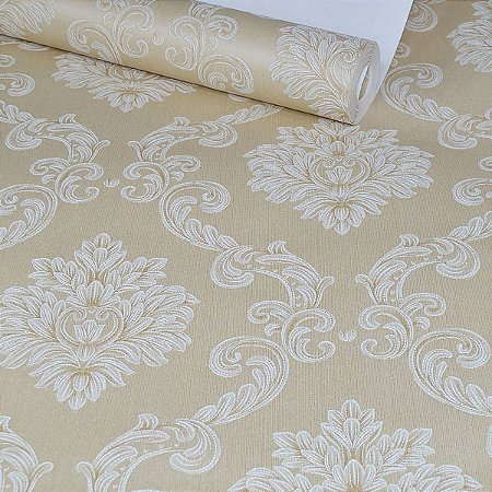 Papel de Parede Bege com Damask (Glitter na Textura)