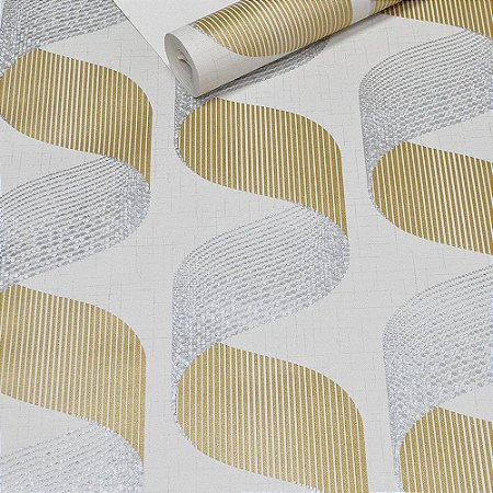 Papel de Parede Cinza Claro com Textura 3D Dourado e Prateado