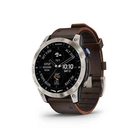 D2 Mach 1, Black, Brushed Ti w/ Leather Band, NA - GARMIN (P/N 010-02582-54)