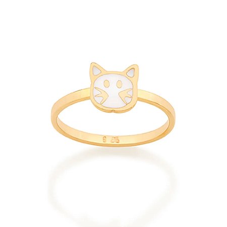 ANEL INFANTIL GATO BANHADO A OURO 18K COM APLICAÇÃO DE RESINA
