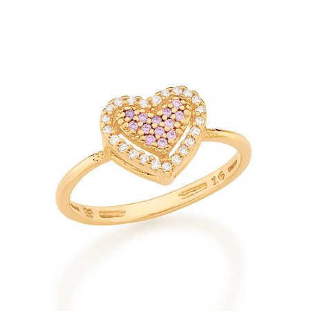 Anel coração banhado a ouro 18k com zircônias