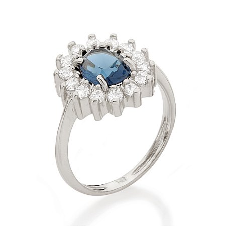 Anel banhado a rhodium com cristal e zircônias