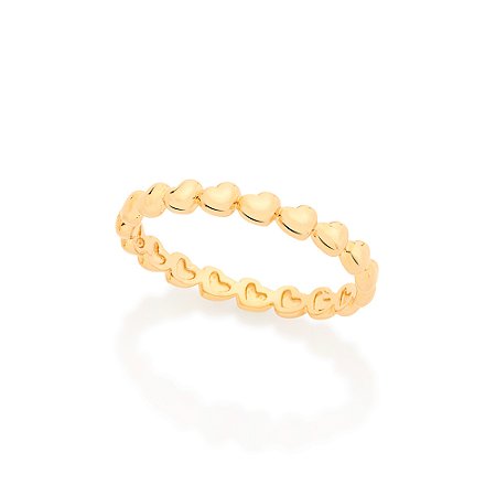 Anel skinny ring corações banhado a ouro 18k
