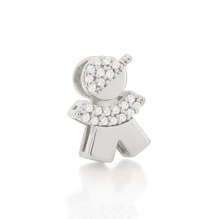 Pingente banhado a rhodium no formato de menino com zircônias