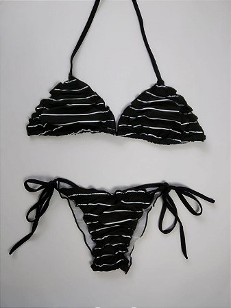 Biquíni de listras preto e branco Clearance