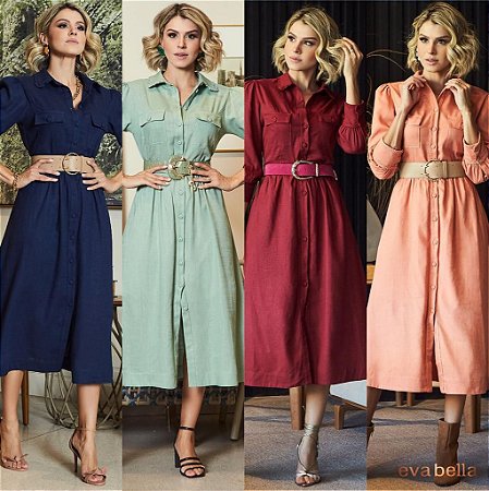 Vestido Midi com botão frontal Marilia