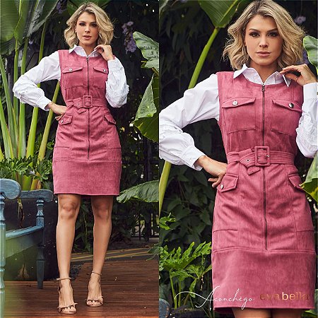 Vestido Suede com cinto Eva bella Lavinnia