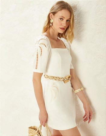Vestido Com Manga bordado Vazado Morina