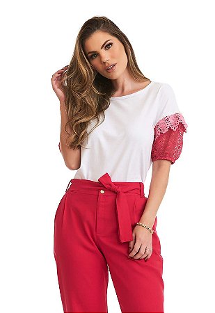 T-Shirt com renda Pink Eva bella Liz