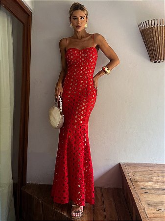 Vestido de Renda Vermelho Cartagena Vermelho