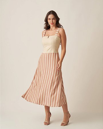 Vestido Midi Listrado Grafite Nuxx