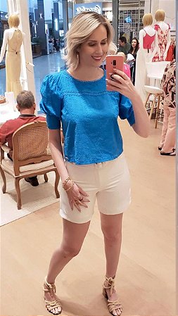 SHORT EVA BELLA TURQUESA COM CINTO 2107