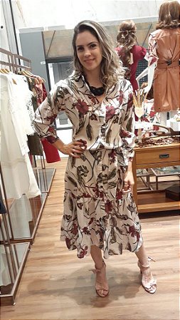 VESTIDO MIDI COM BOTÃO FRONTAL EVA BELLA Cecilia