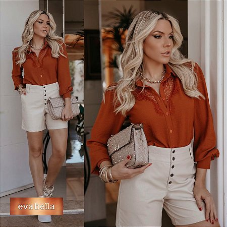 Camisa com detalhe em renda  Telha Eva bella Ester